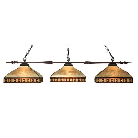 Z-Lite Aztec 3 Light Island/Billiard, Bronze & Multi Colored Tiffany 99103BRZ-Z14-52